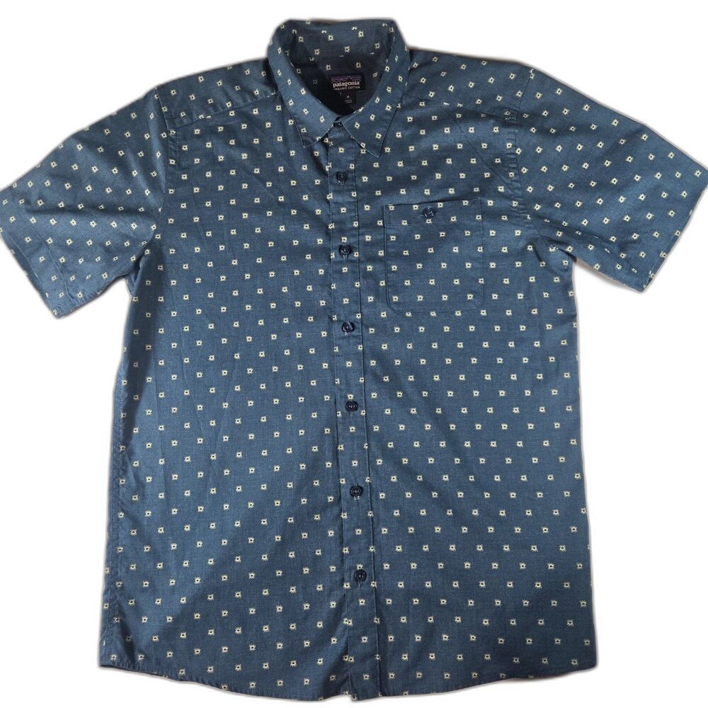 Patagonia Men’s Go-To Woven Organic Cotton Geometric Blue Button-Up M